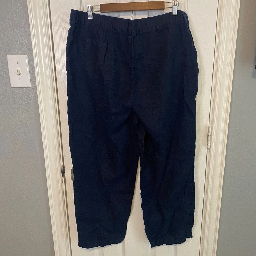 Quince Navy Blue 100% European Linen Pull On Relaxed Pants Womens XL